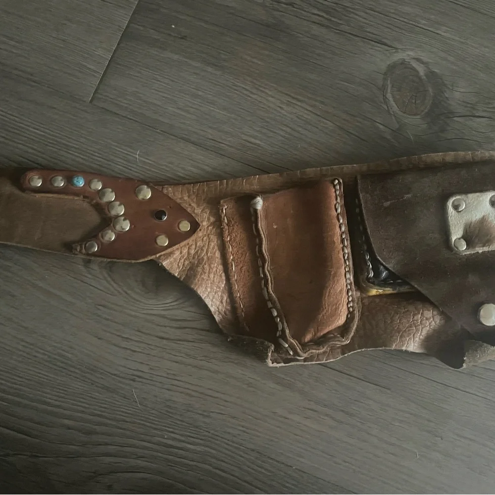 Brown Boho Leather Studded Festival Belt Bag Embellished With 3 Pockets - Picture 3 of 8